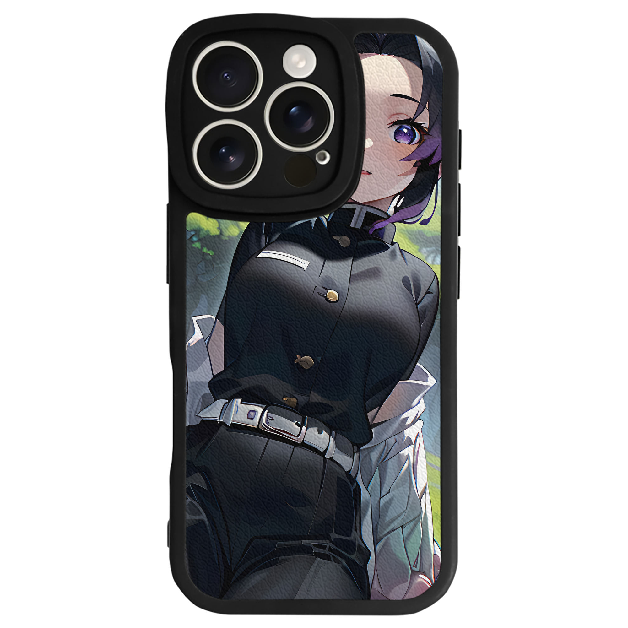 （画像用） 鬼滅の刃（きめつのやいば）蟲柱-胡蝶 しのぶ／こちょう しのぶ Kochou Shinobu 【iPhone 16シリーズ対応】シリコンスマホケース（レザー調） 材質：シリコン